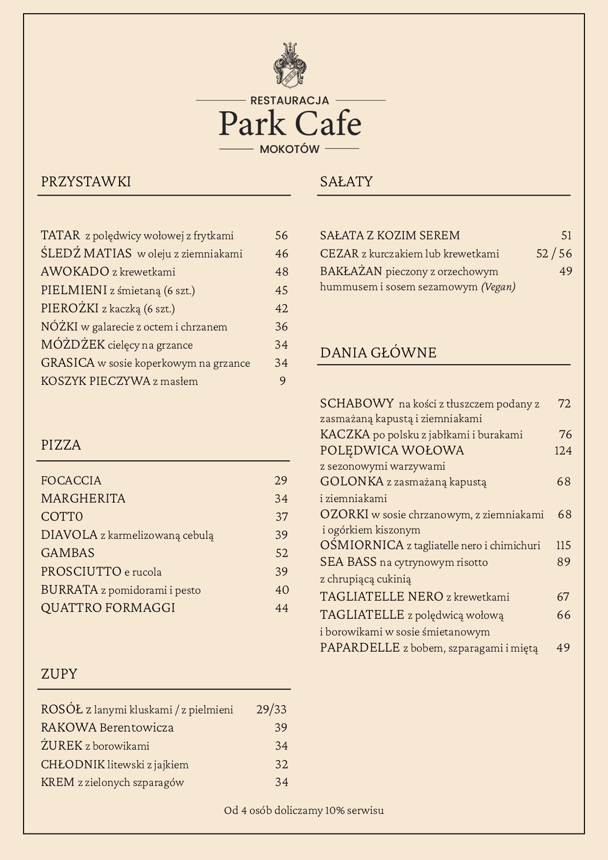 Menu Park Cafe 1