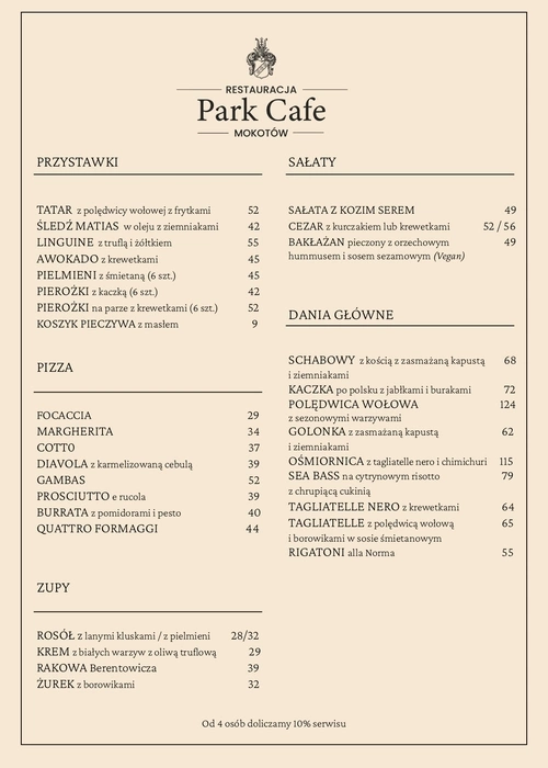 Menu Park Cafe 1