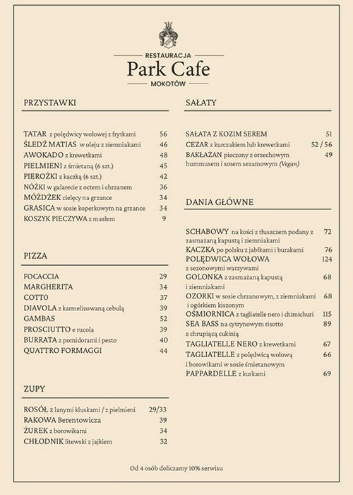 Menu Park Cafe 1